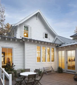 A house with an open porch and patio area and James Hardie siding installation in Marietta, GA